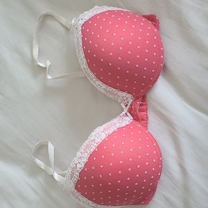 34B pink bra with polka dots